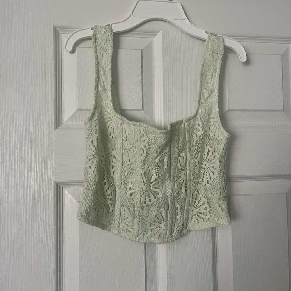 American Eagle Outfitters Light Green Lace Tank Top